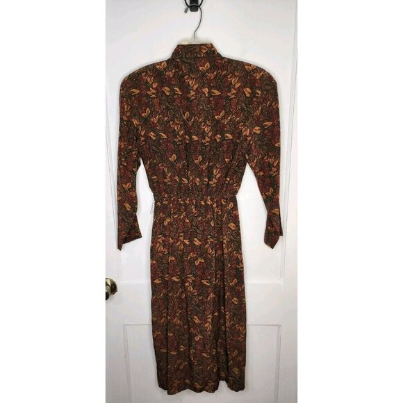 Vtg Talbots Petites Sz 8 100% Silk Cottage Witchy Faux Wrap Dress Fall Floral - Picture 2 of 7